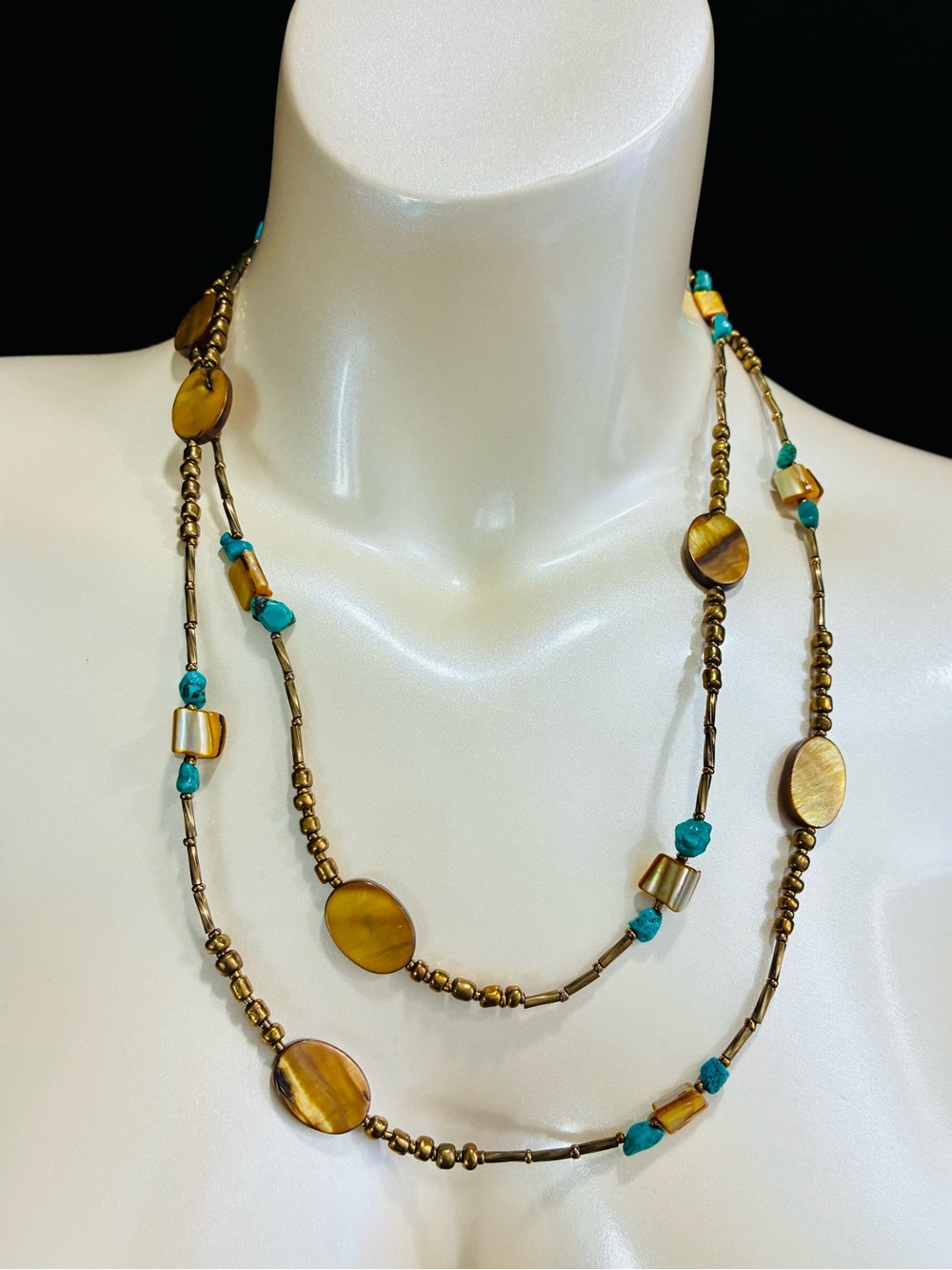 Source Unknown Turquoise and Tiger Eye Long Beaded Necklace - Picture 6 of 14